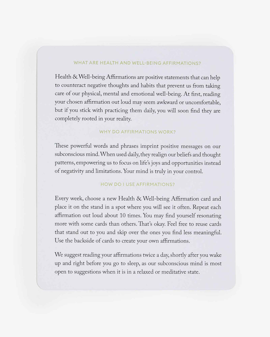 Health & Wellbeing Affirmations Deck