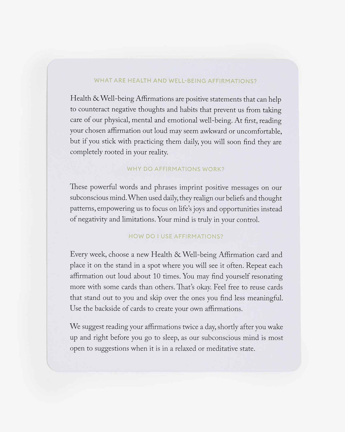 Health & Wellbeing Affirmations Deck
